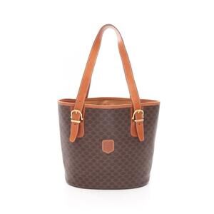 Celine Macadam Tote Bag Canvas Leather Brown